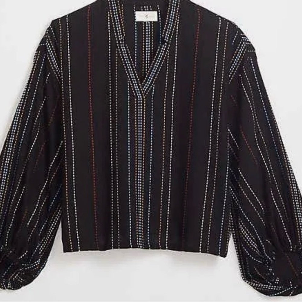 Lou & Grey blouse. Black & multicolored embroidered stripes -size small